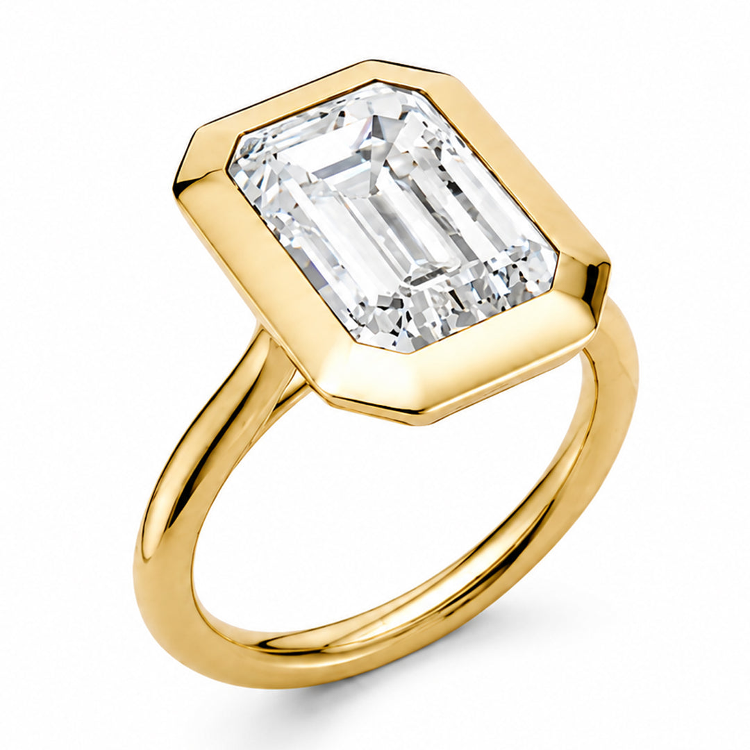 14K Yellow Gold 5.00 Carat Emerald-Cut Lab-Grown Diamond Ring