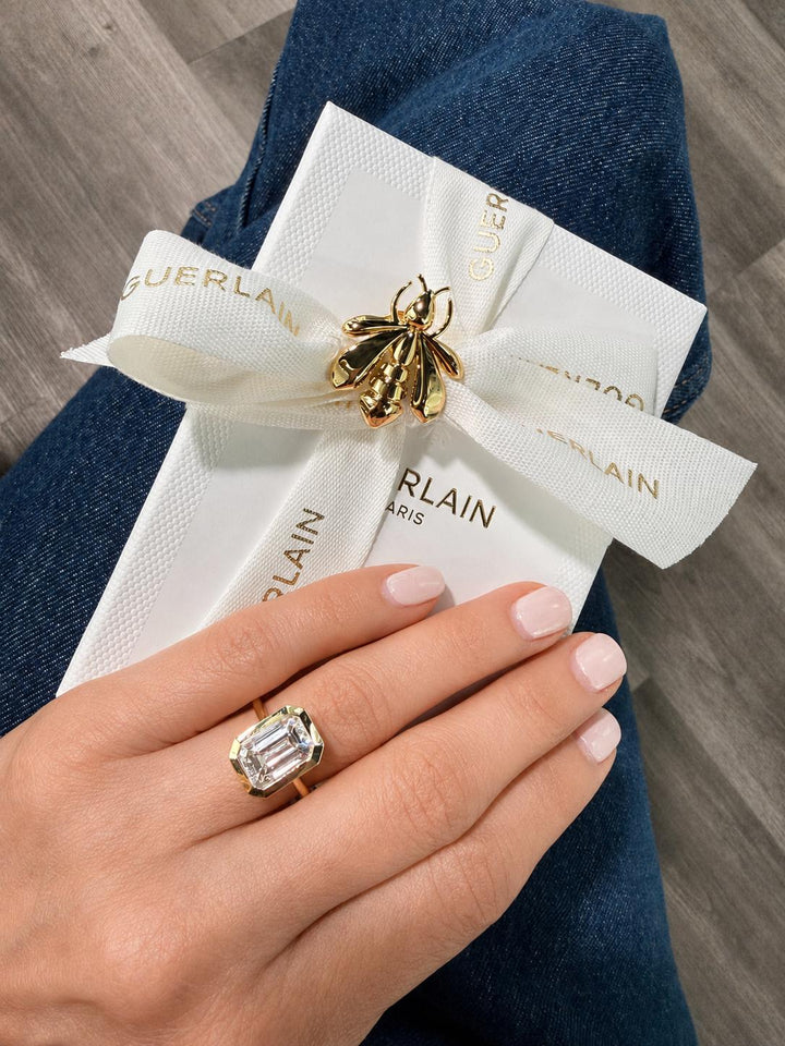14K Yellow Gold 5.00 Carat Emerald-Cut Lab-Grown Diamond Ring