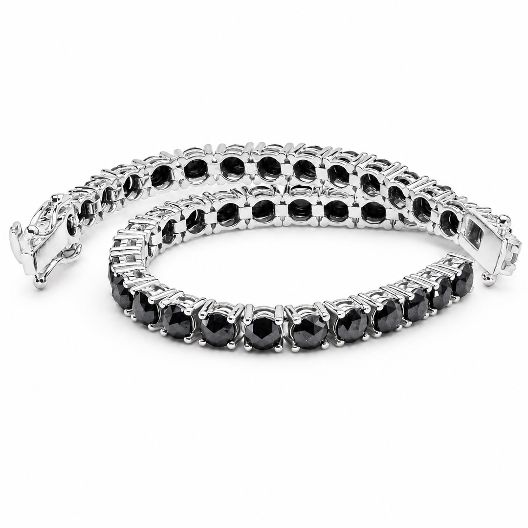 Men’s 14K White Gold Black Diamond Tennis Bracelet