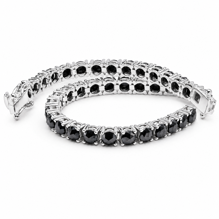 Men’s 14K White Gold Black Diamond Tennis Bracelet