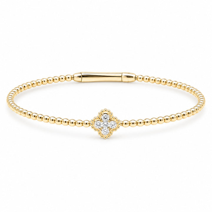 14K Yellow Gold Diamond Clover Beaded Bangle