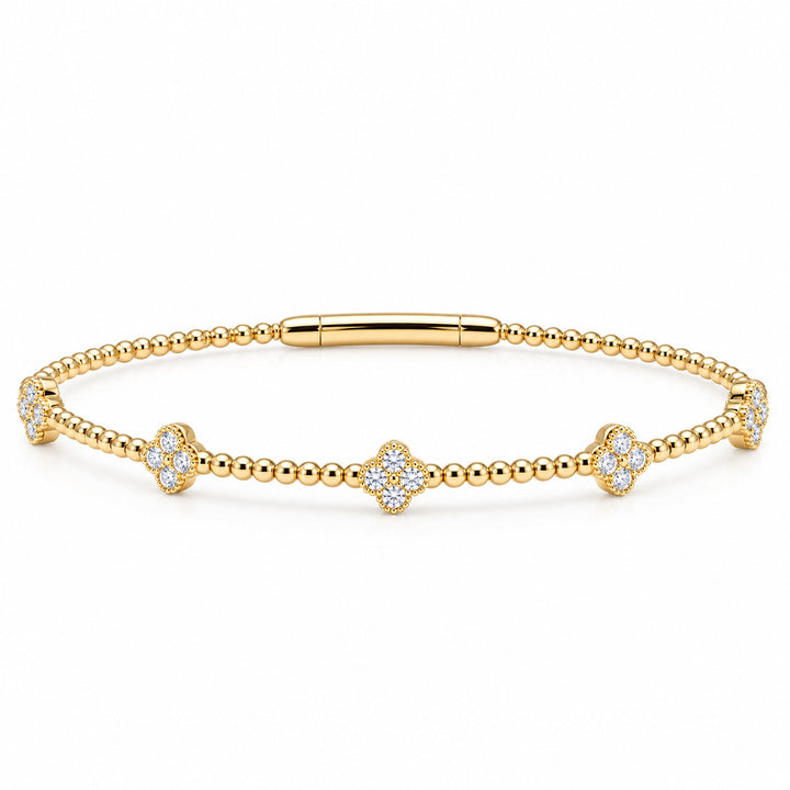 14K Yellow Gold Diamond Clover Station Bangle