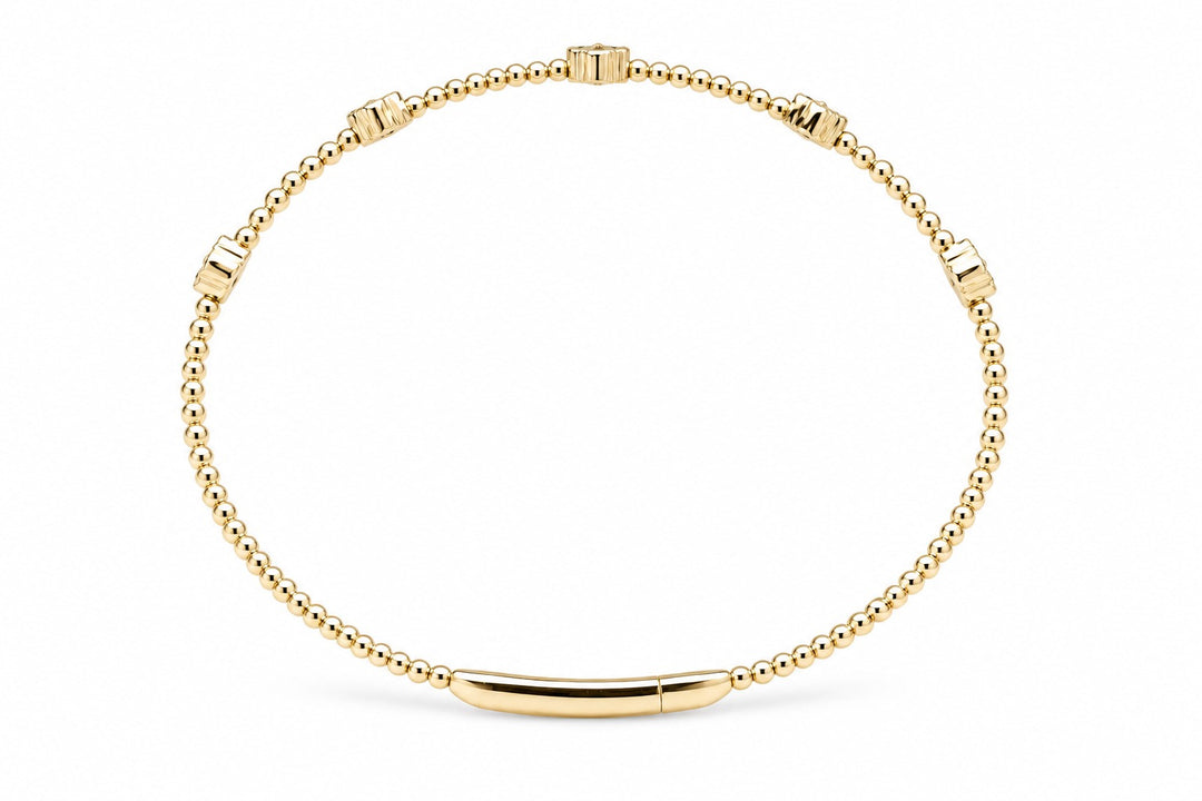 14K Yellow Gold Diamond Clover Station Bangle