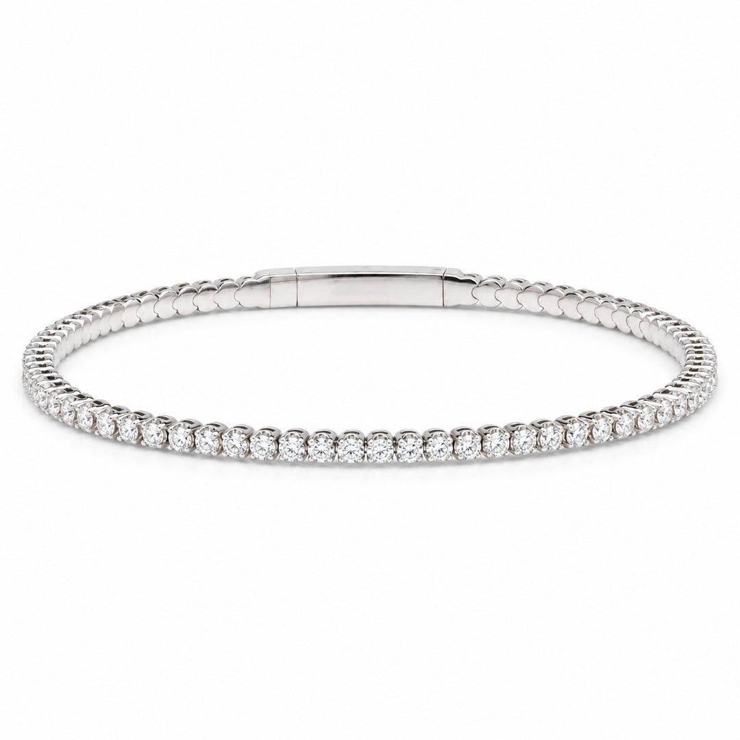 14K White Gold Diamond Tennis Bangle