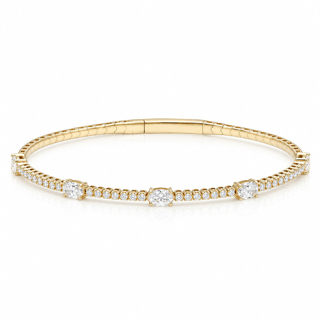 14K Gold Oval & Round Diamond Bangle