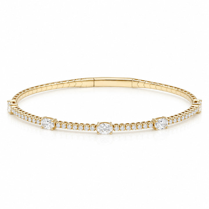 14K Gold Oval & Round Diamond Bangle
