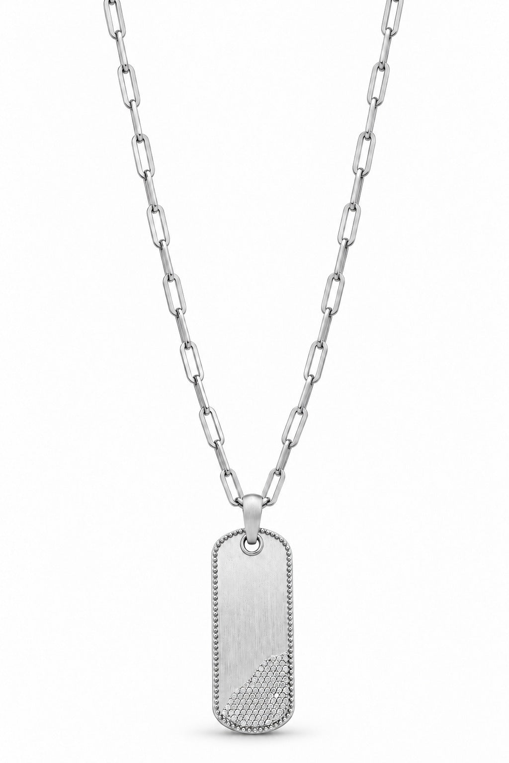 14K Yellow Gold Diamond Pavé Dog Tag Pendant Necklace
