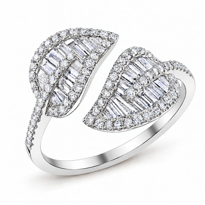 Diamond Leaf Bypass Ring in 18K Gold