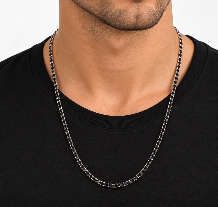 Men’s 14K White Gold Black Diamond Tennis Necklace