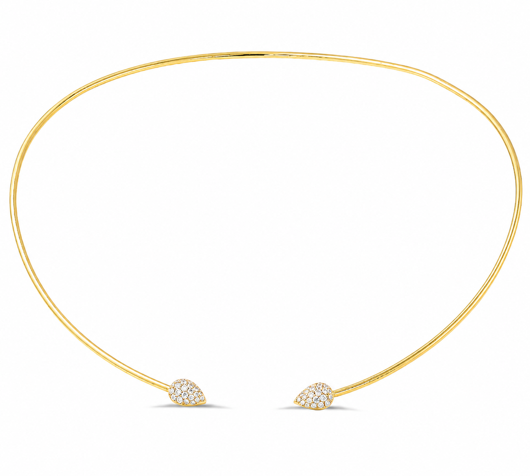 18K Gold Pear-Shaped Pavé Diamond Open Choker Necklace
