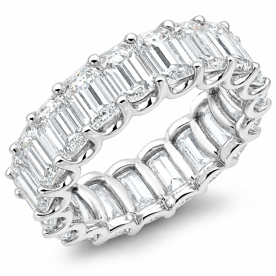 18K gold emerald cut diamond eternity band