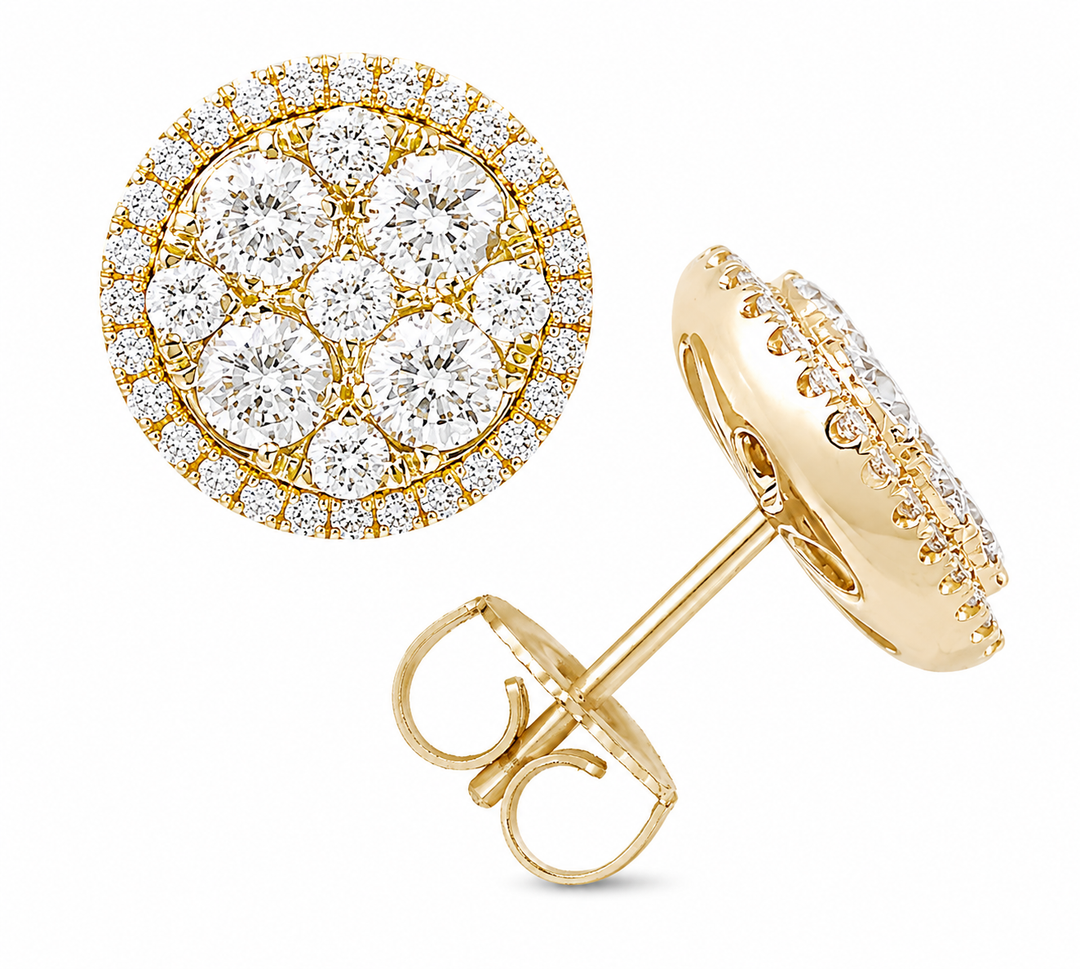 Illusion setting 18K gold and diamond stud earrings