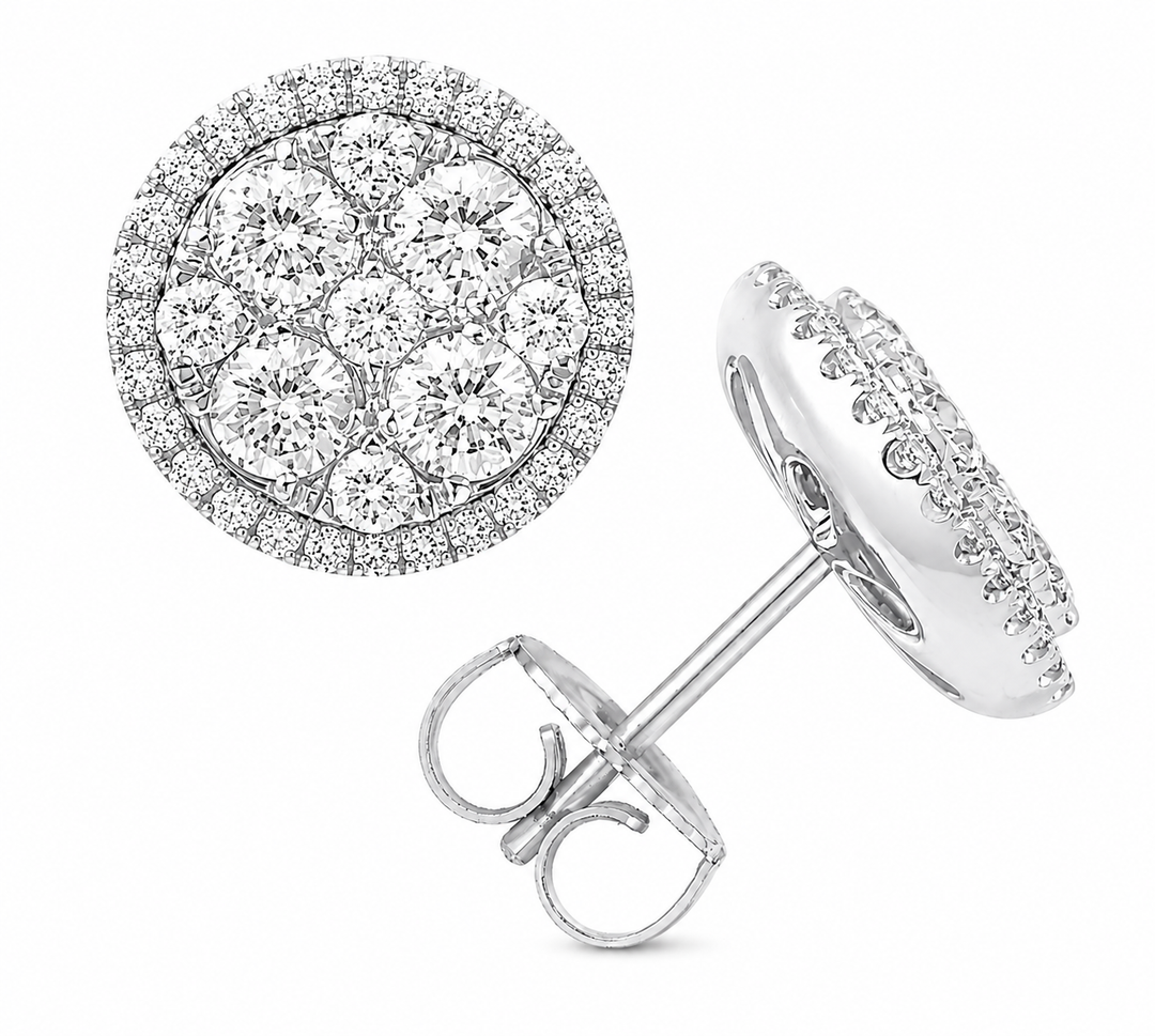 Illusion setting 18K gold and diamond stud earrings