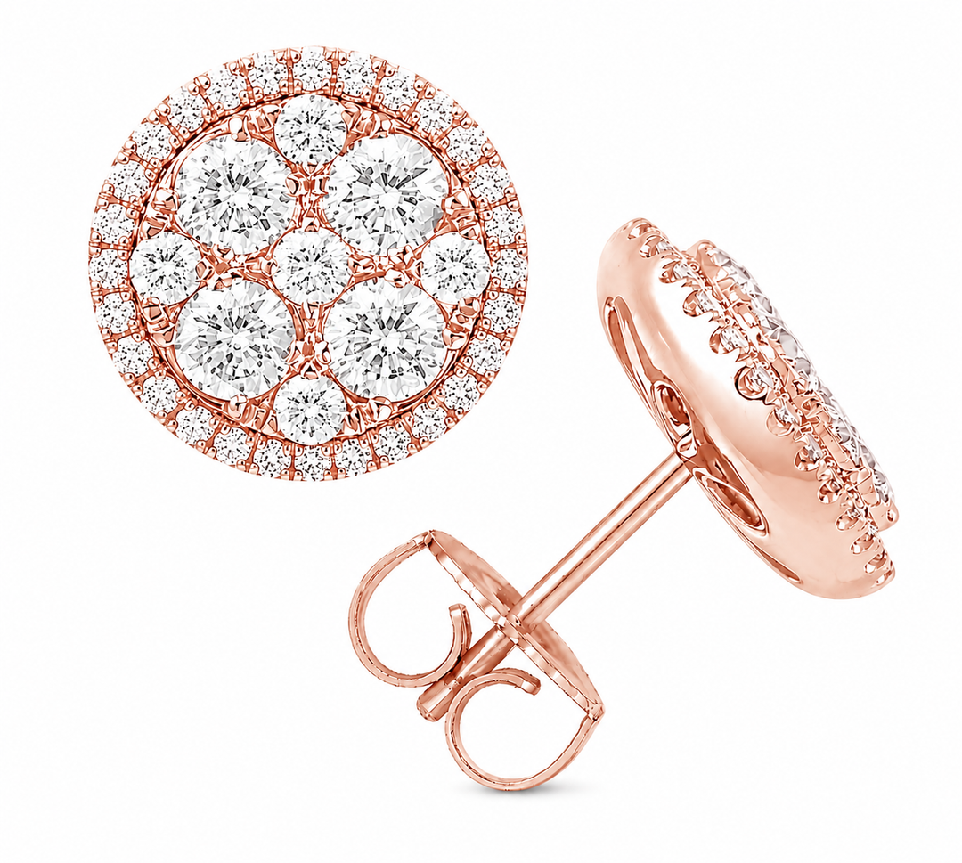 Illusion setting 18K gold and diamond stud earrings