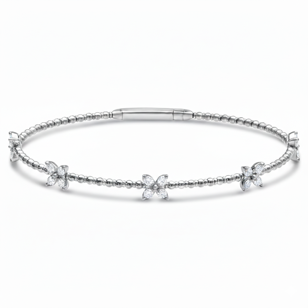 14K yellow gold 5 stations diamond bangle