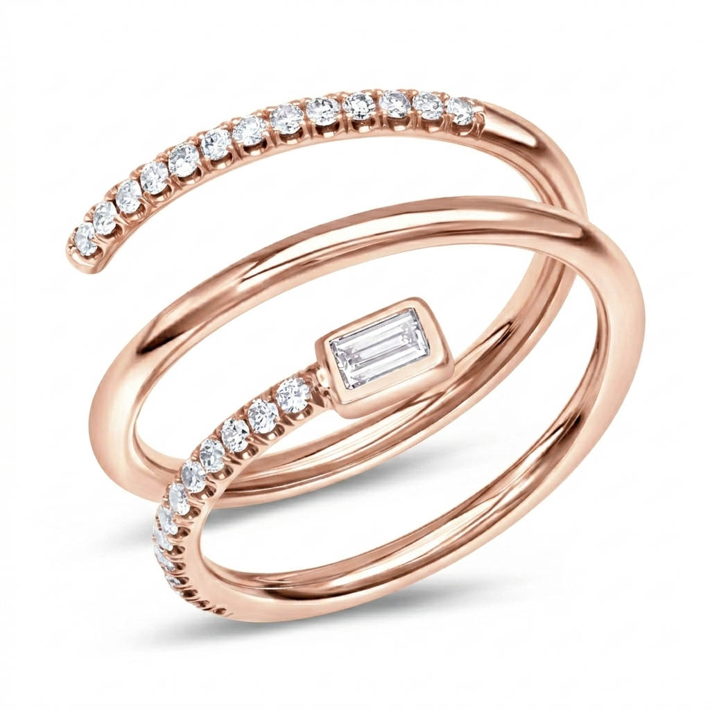 18K Gold Diamond Spiral Ring