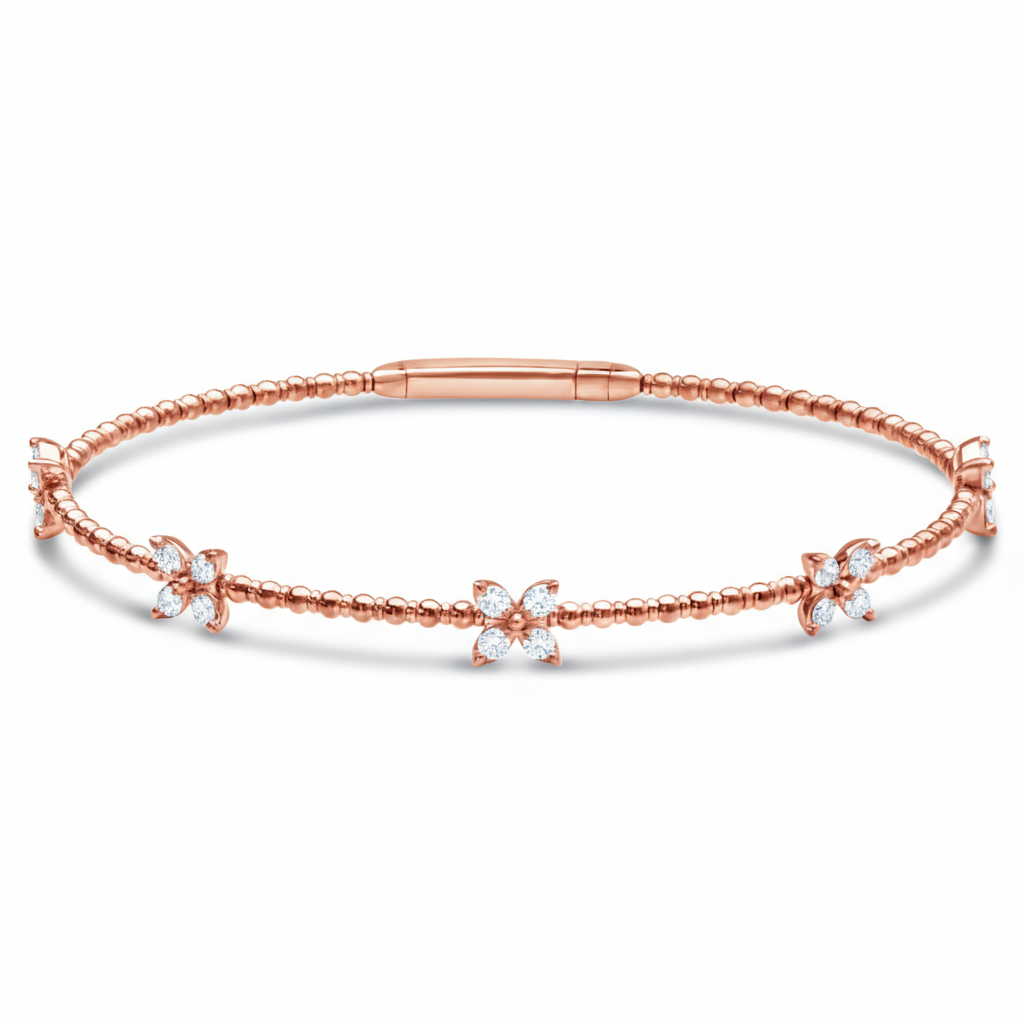 14K yellow gold 5 stations diamond bangle