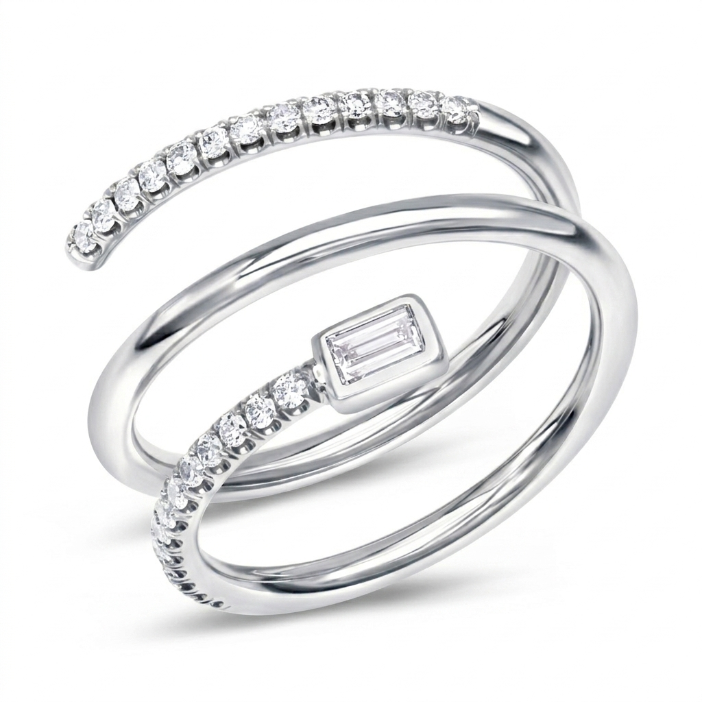 18K Gold Diamond Spiral Ring