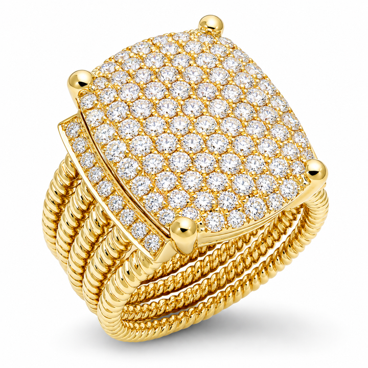 18K Yellow Gold 1.94 Carat Diamond Pavé Statement Ring