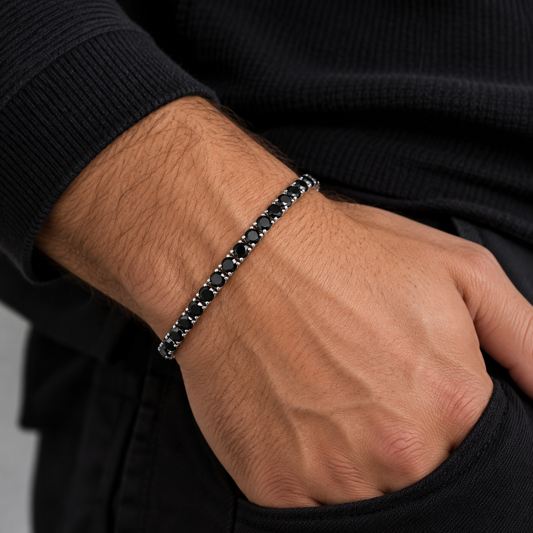 Men’s 14K White Gold Black Diamond Tennis Bracelet