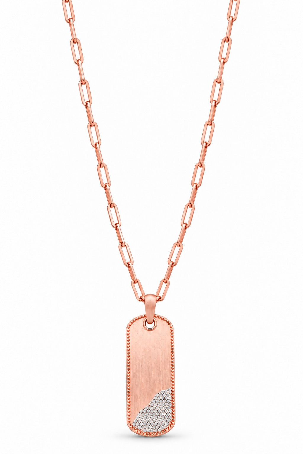 14K Yellow Gold Diamond Pavé Dog Tag Pendant Necklace