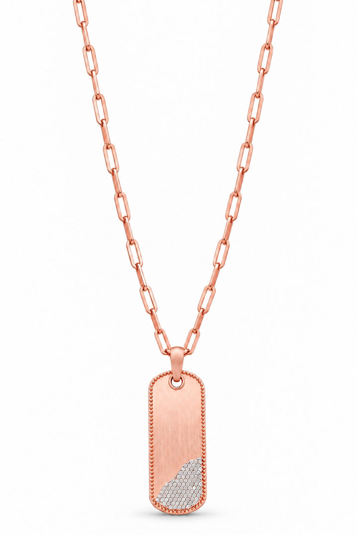 14K Yellow Gold Diamond Pavé Dog Tag Pendant Necklace