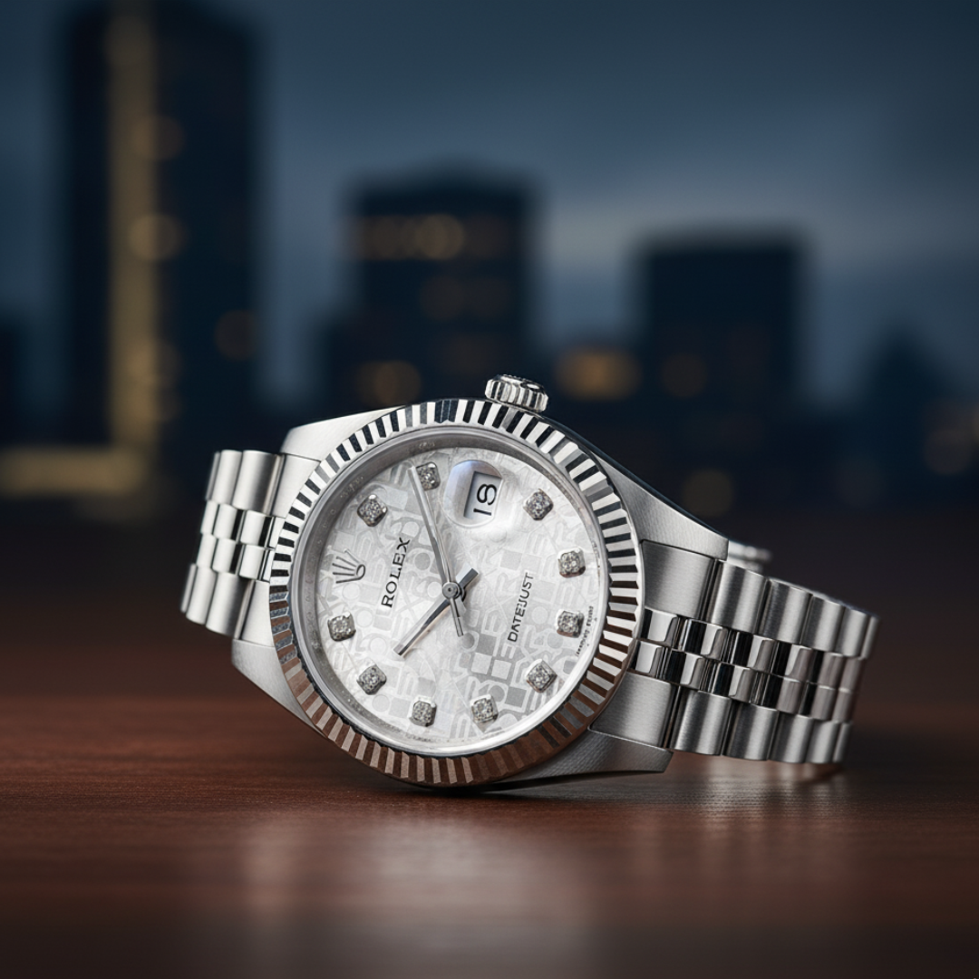 Pre-Owned Rolex Datejust 36: White Gold Fluted Bezel and Diamond Dial