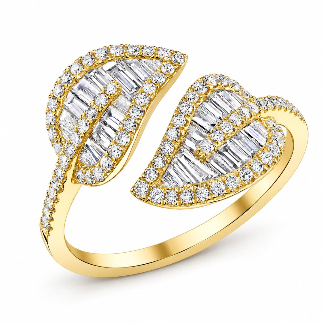 Diamond Leaf Bypass Ring in 18K Gold