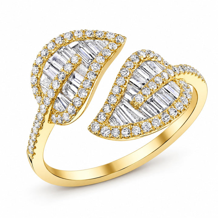 Diamond Leaf Bypass Ring in 18K Gold