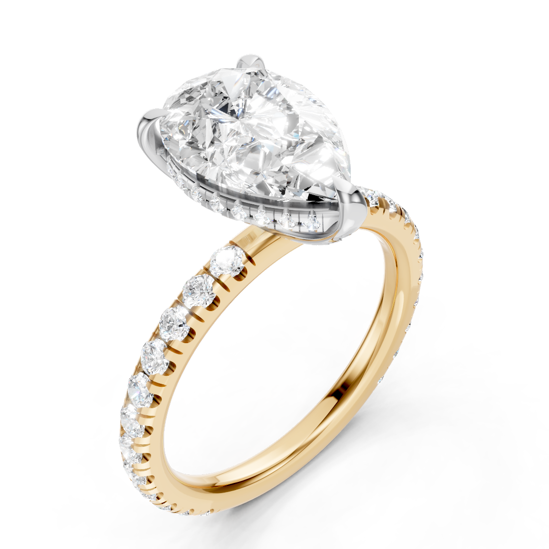 18K Diamond Hidden Halo Pear Cut Engagement Ring