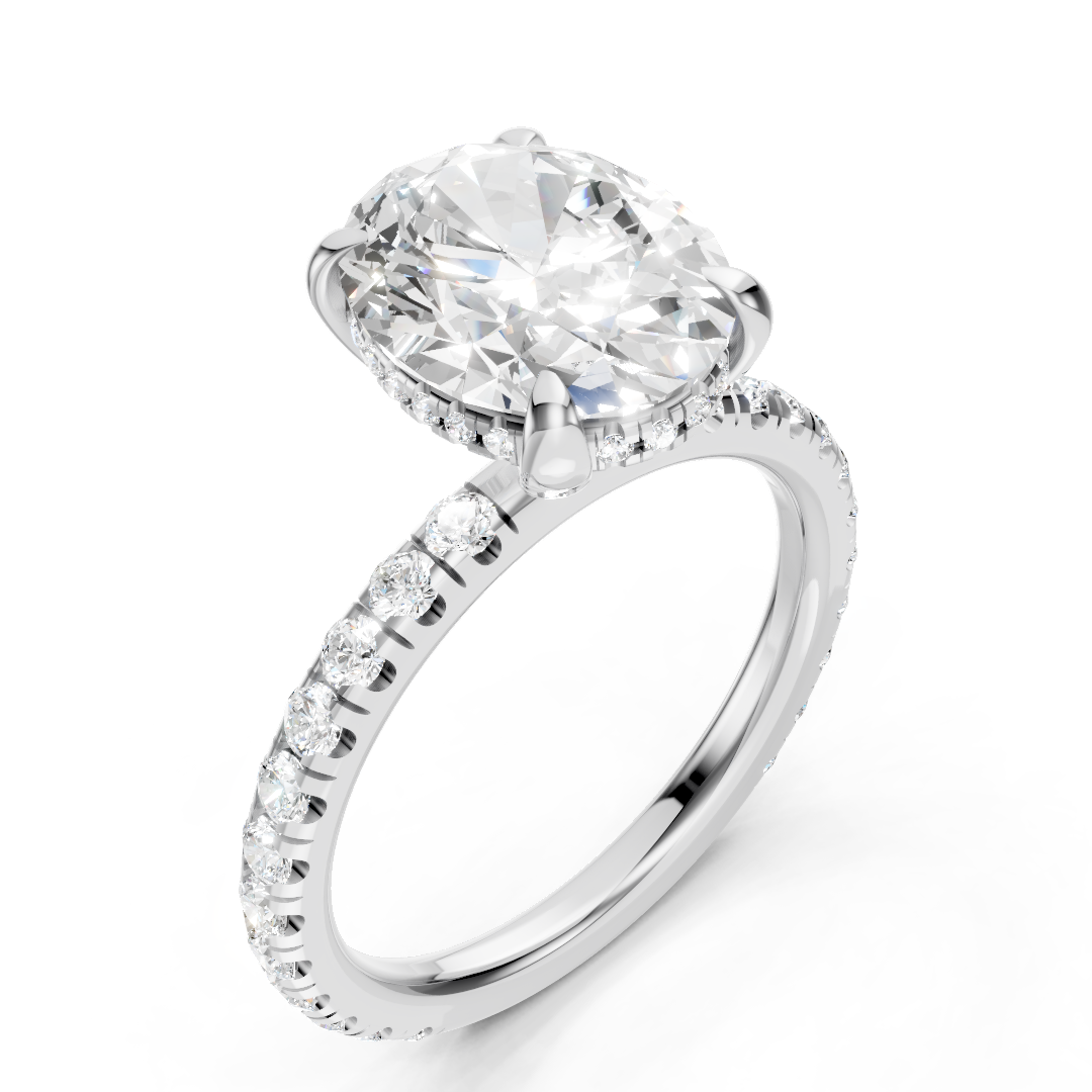 18K Diamond Hidden Halo Oval Cut Engagement Ring