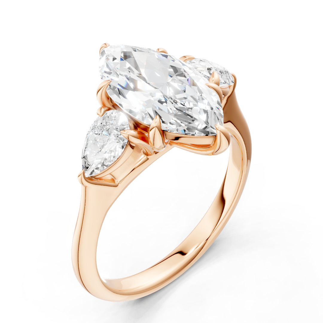 Three-Stone Engagement Ring Setting with Pear-Shaped Side Diamonds