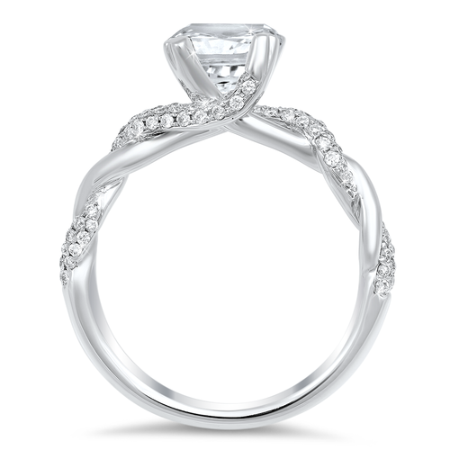 Diamond engagement ring with a total of 0.35 carat round cut diamonds on an 18K white gold setting with a twisting shank