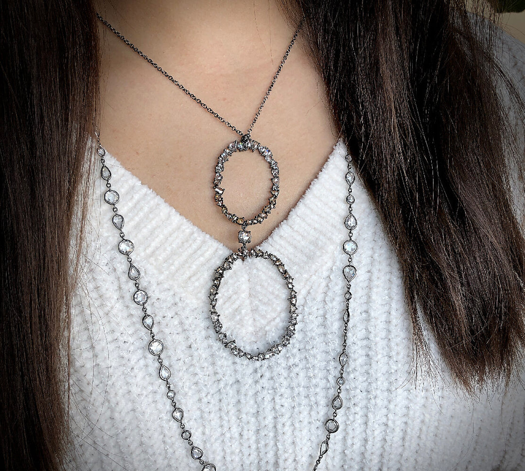 18K white gold black rhodium coated diamond pendant - SKU#: 23954