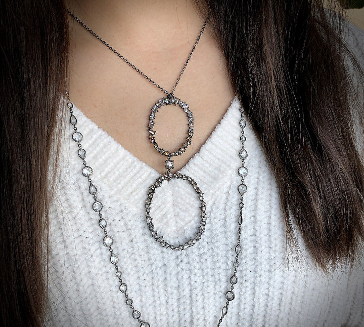 18K white gold black rhodium coated diamond pendant - SKU#: 23954