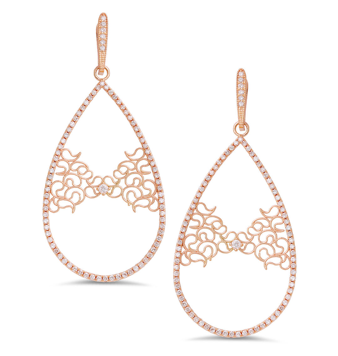 18K rose gold diamond earrings - SKU#: 24012