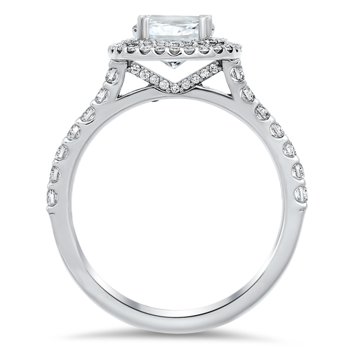 Diamond halo engagement ring with a total of 0.60 carat round cut diamonds set  into a double halo setting