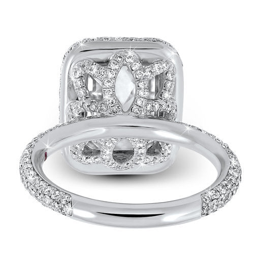 Diamond halo pave set engagement ring with a total of 1.20 carat round cut diamonds set in an 18K white gold setting