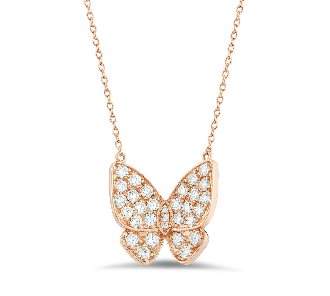 18K rose gold butterfly diamond pendant - SKU#: 29448