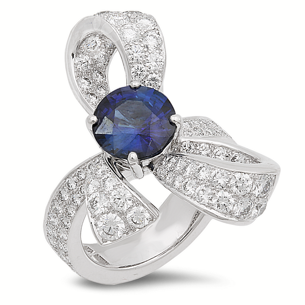 Platinum diamond and sapphire ring - SKU#: 30908