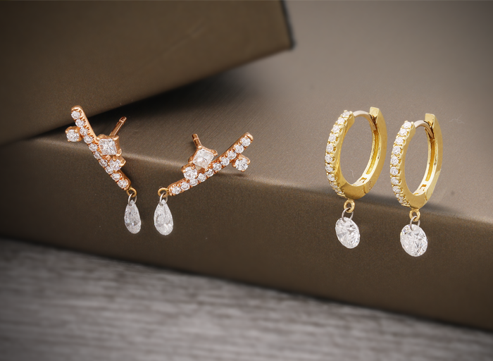 18K yellow gold diamond earrings - SKU#: 29568
